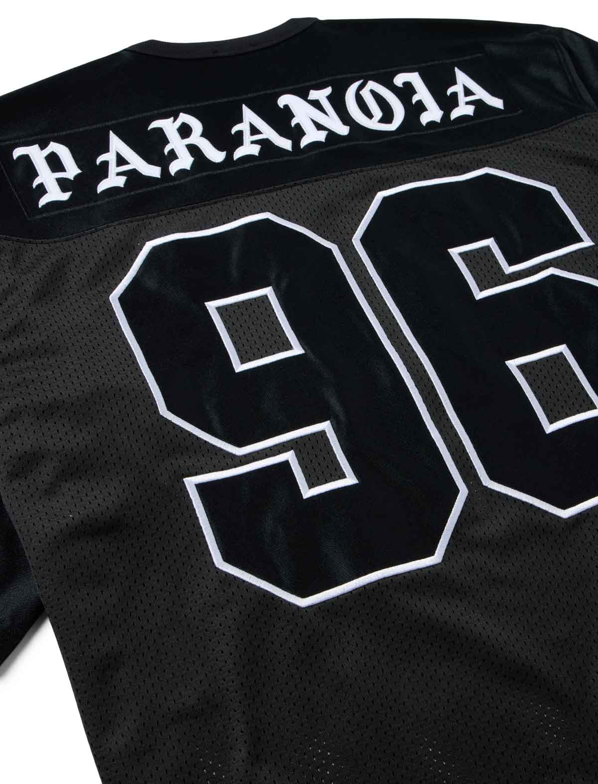 Born X Raised Paranoia Football Jersey in Black – 'Paranoia 96' appliqué detail, back