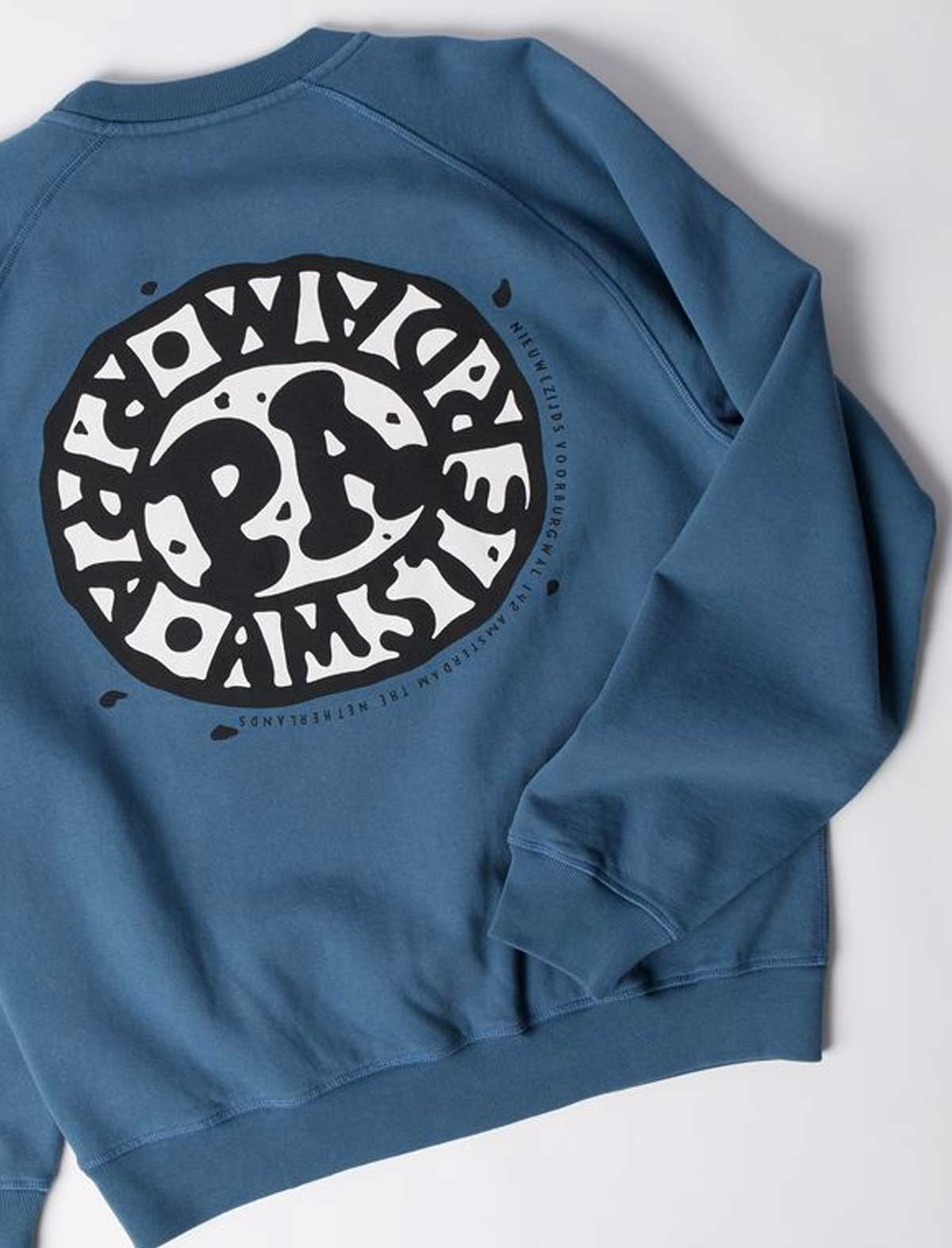 By Parra Amsterdammed Crew Neck Sweater Washed Blue Back Detail
