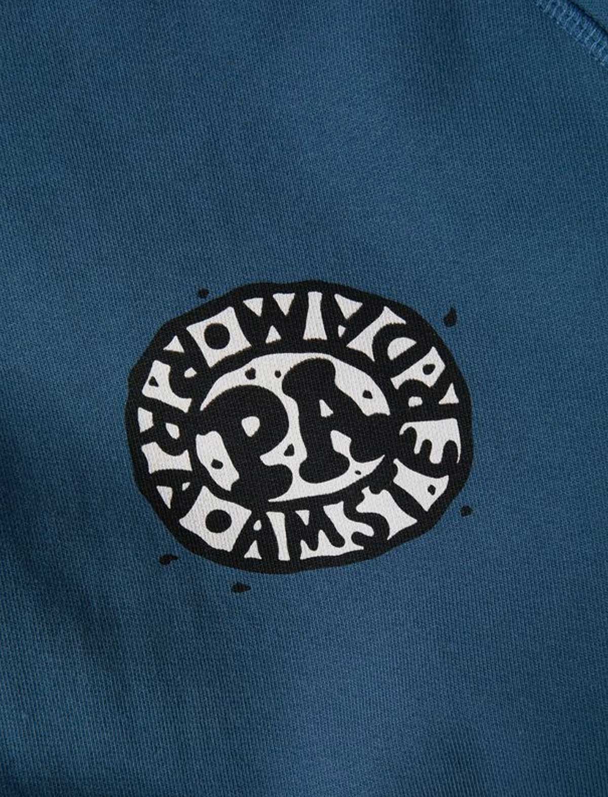 By Parra Amsterdammed Crew Neck Sweater Washed Blue Chest Graphic Close Up