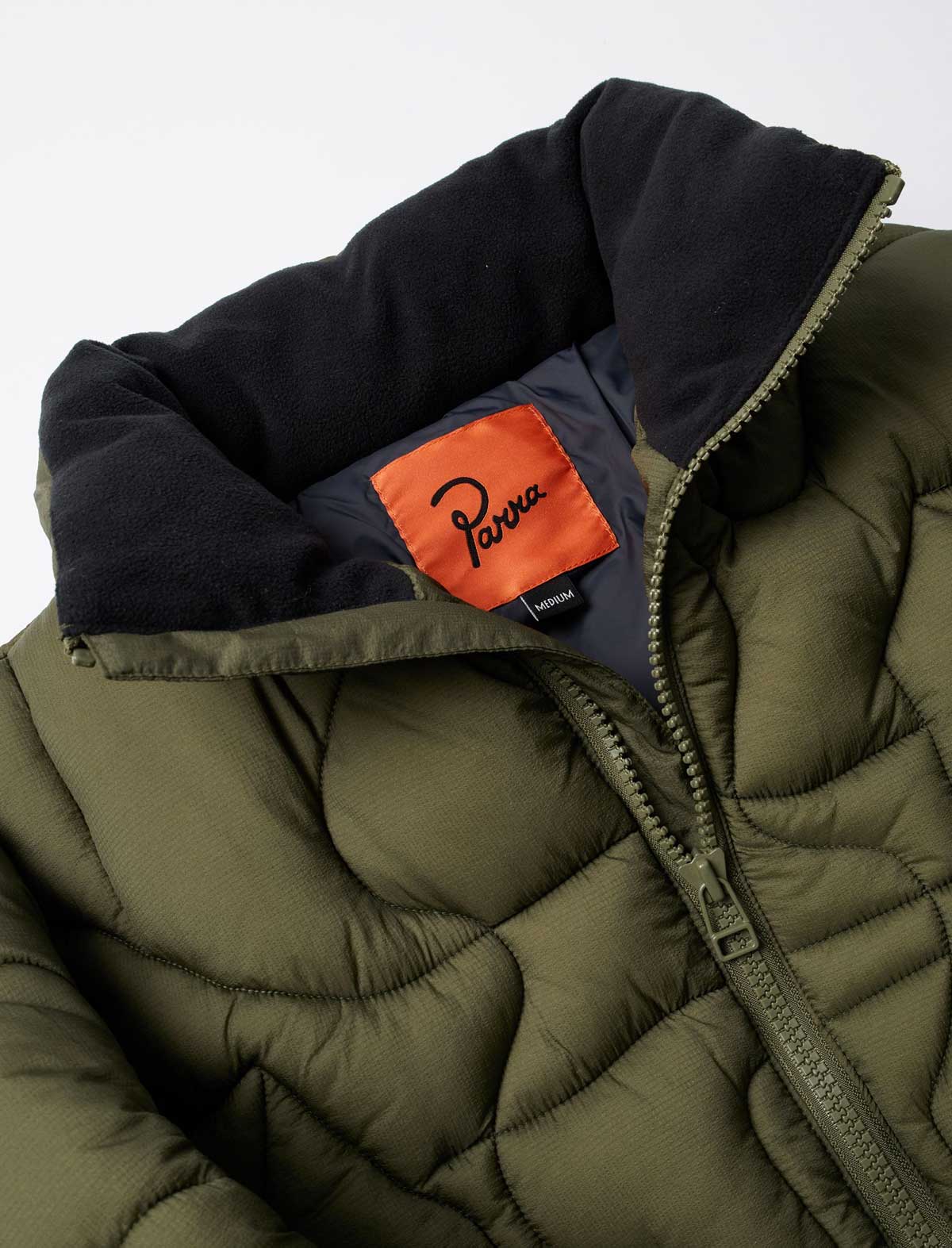 By Parra Boring Village Puffer Jacket Green collar detail