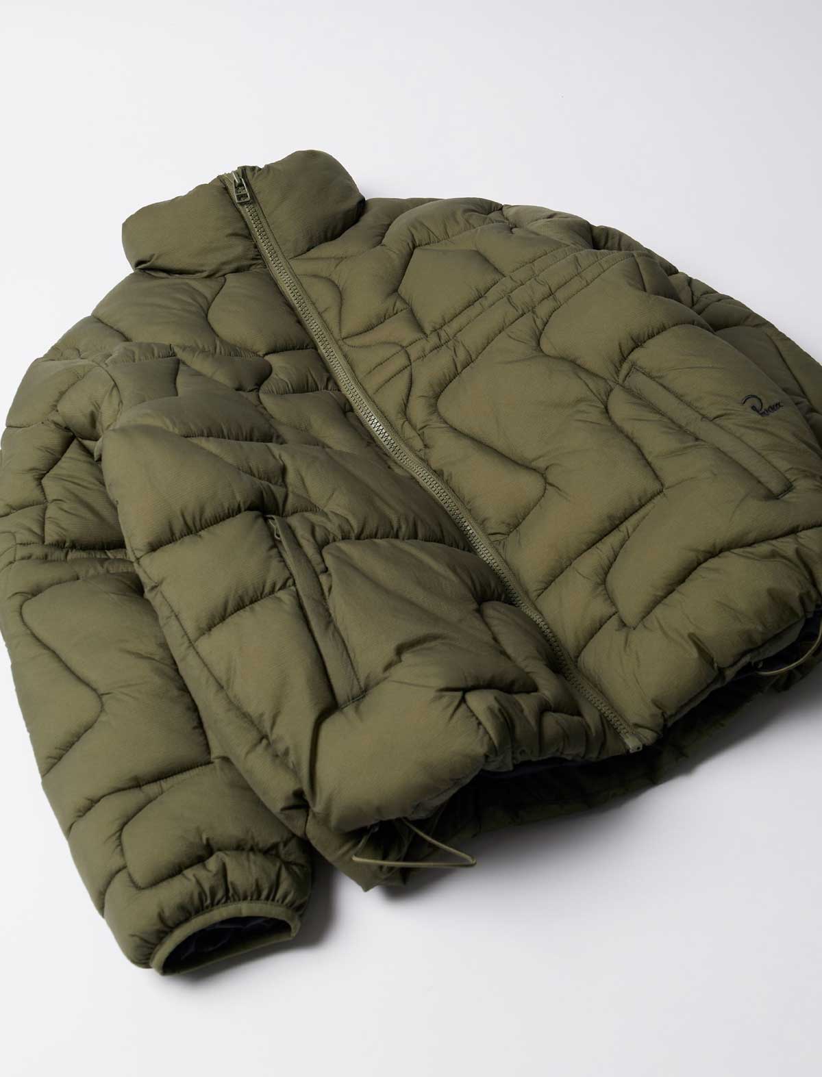 By Parra Boring Village Puffer Jacket Green full shot zipped up