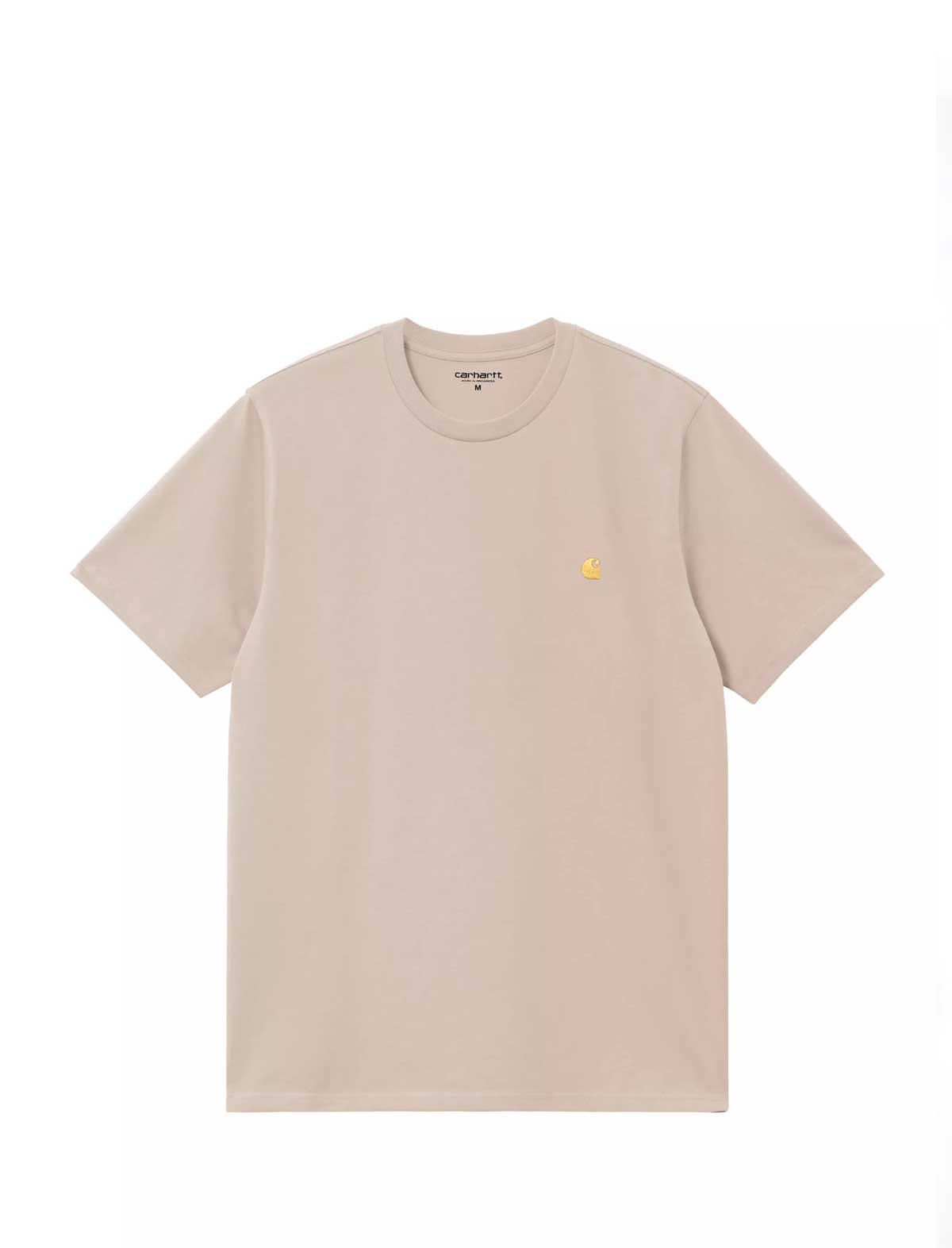 carhartt wip chase Beige t-shirt with a small yellow logo on a white background