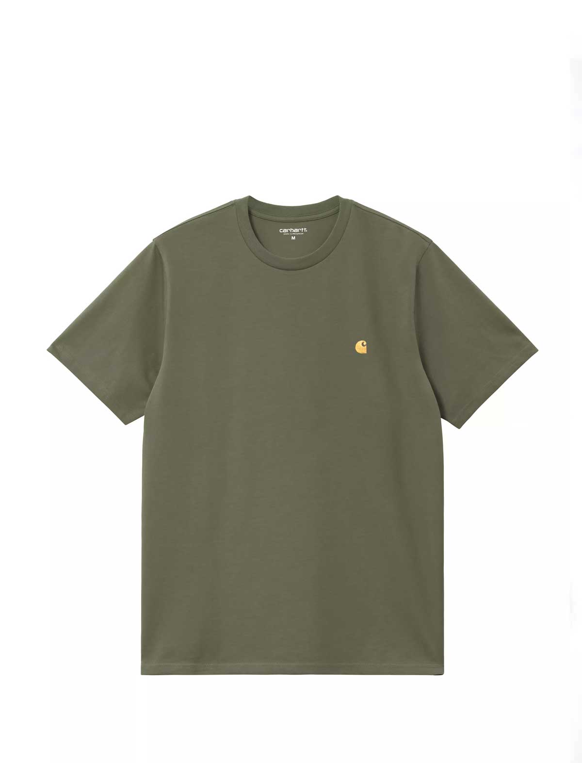 carhartt wip chase Green t-shirt with a small logo on a white background