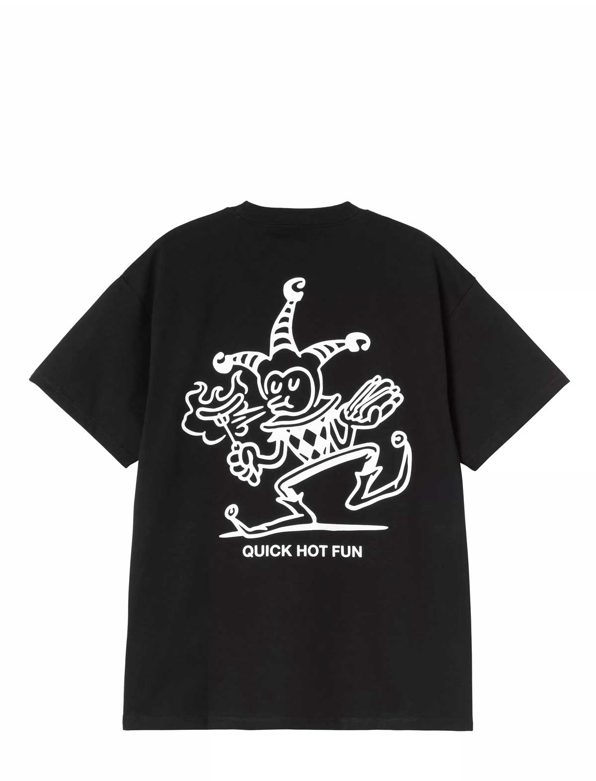 Black carhartt  t-shirt with white graphic design on the back on a white background