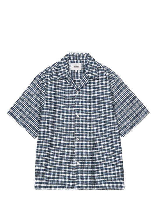Carhartt WIP Kander Blue and white checkered shirt on a white background