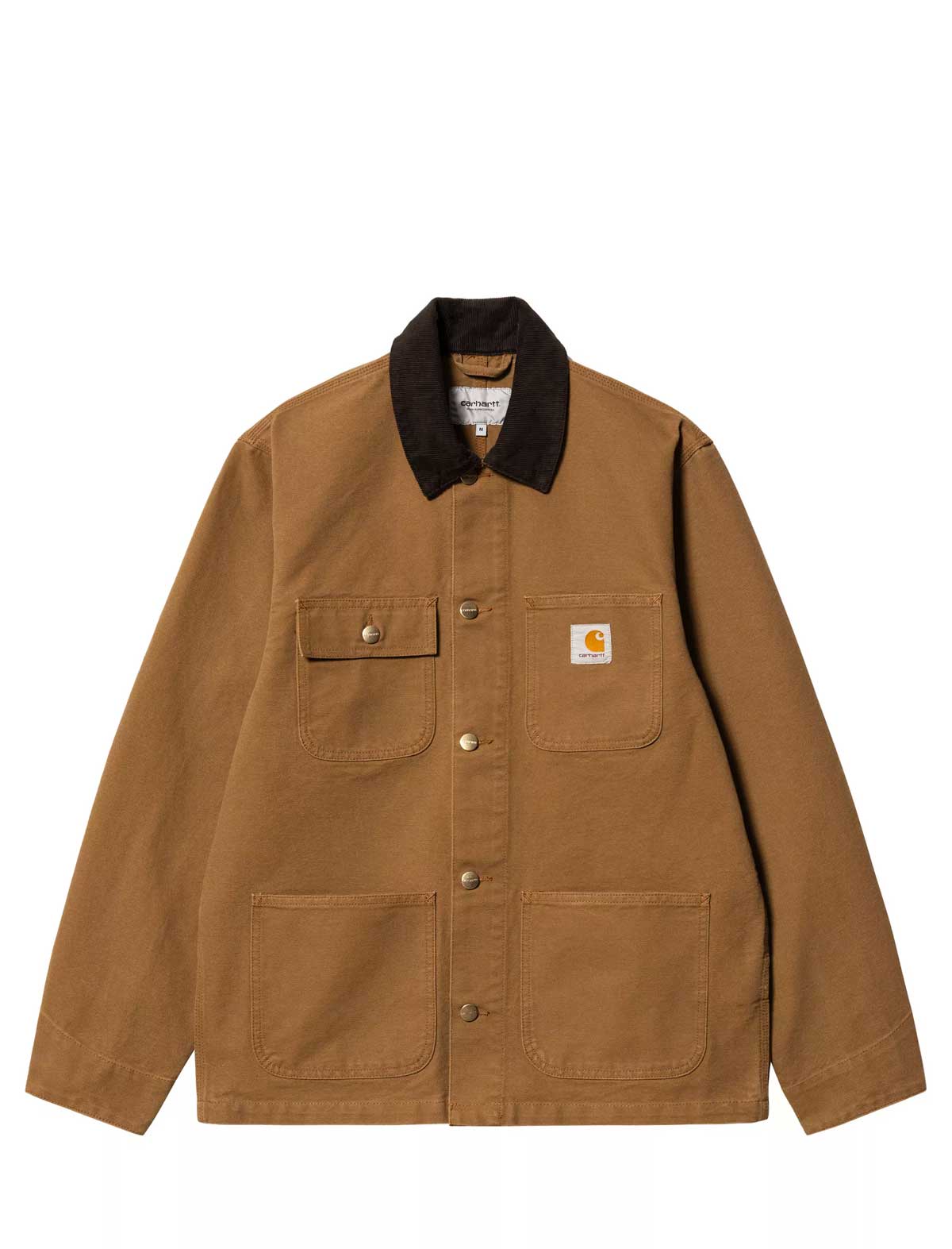 Carhartt Brown jacket with black collar on a white background