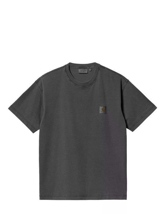 carhartt wip nelson Dark gray t-shirt with a small logo on a white background