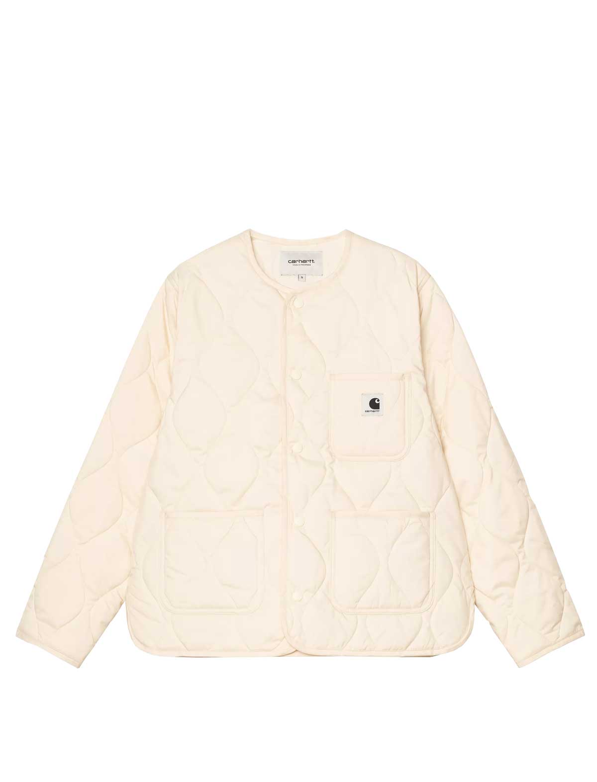 Carhartt WIP Women's Cream-colored quilted jacket with a brand logo on a white background