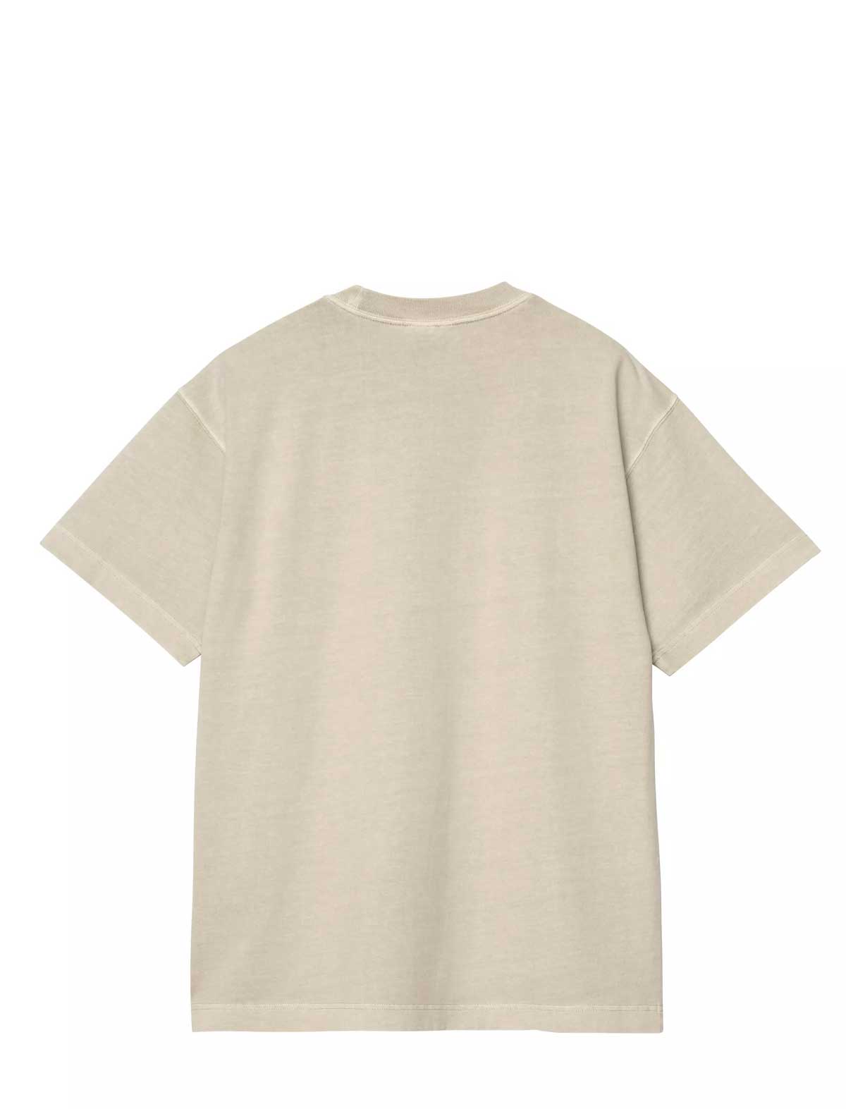 A light beige short-sleeve t-shirt shown from the back, photographed flat against a solid white background.