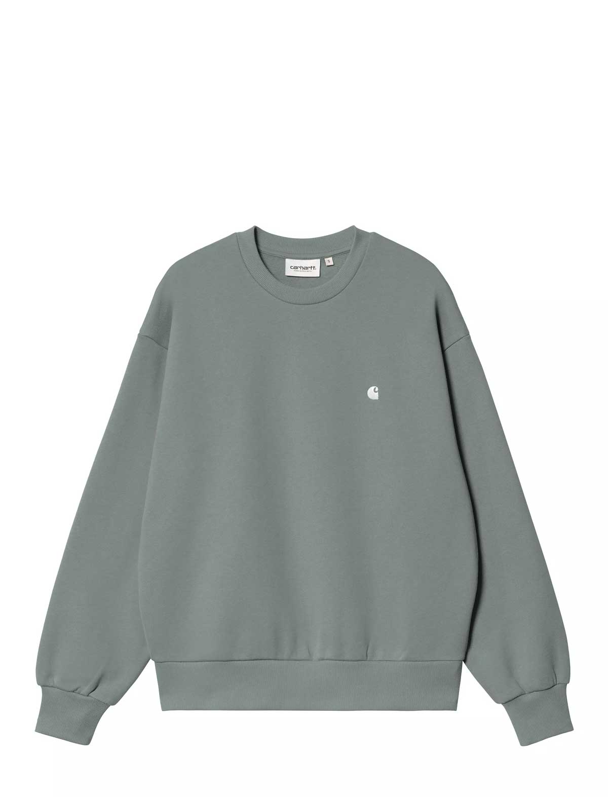 Carhartt WIP womens casey sweatshirt in green with a small logo on a white background