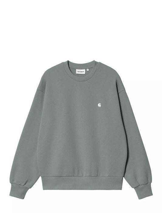 Carhartt WIP womens casey sweatshirt in green with a small logo on a white background