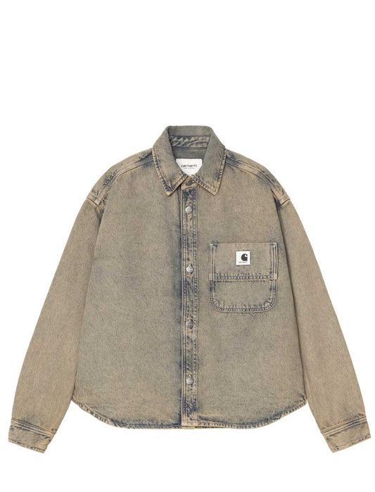 carhartt wip Brown denim shirt with a brand logo on a white background