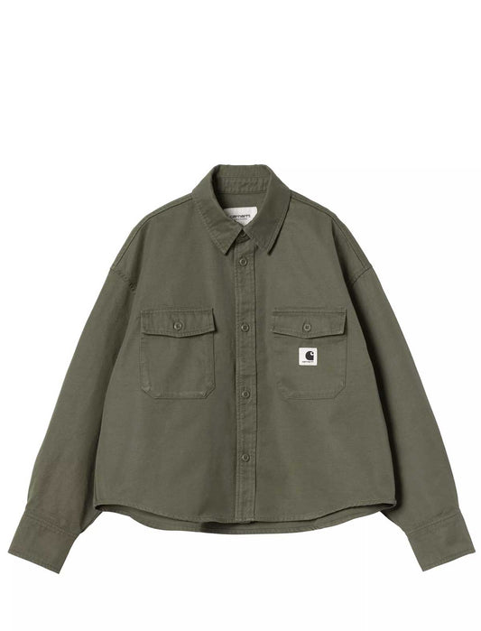 Carhartt Women's Green shirt with two front pockets on a white background