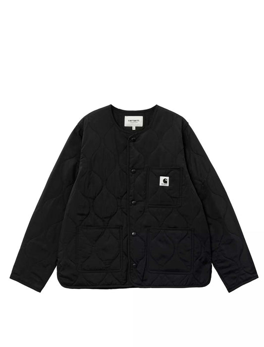 Carhartt WIP Women's Black quilted jacket with brand logo on a white background