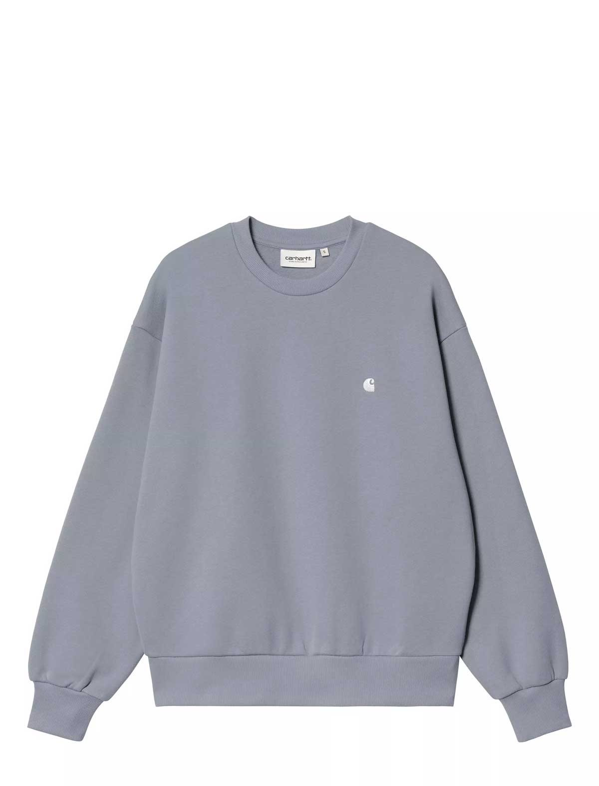 carhartt womens Light blue sweatshirt with a small logo on a white background