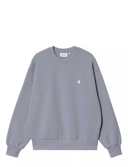 carhartt womens Light blue sweatshirt with a small logo on a white background