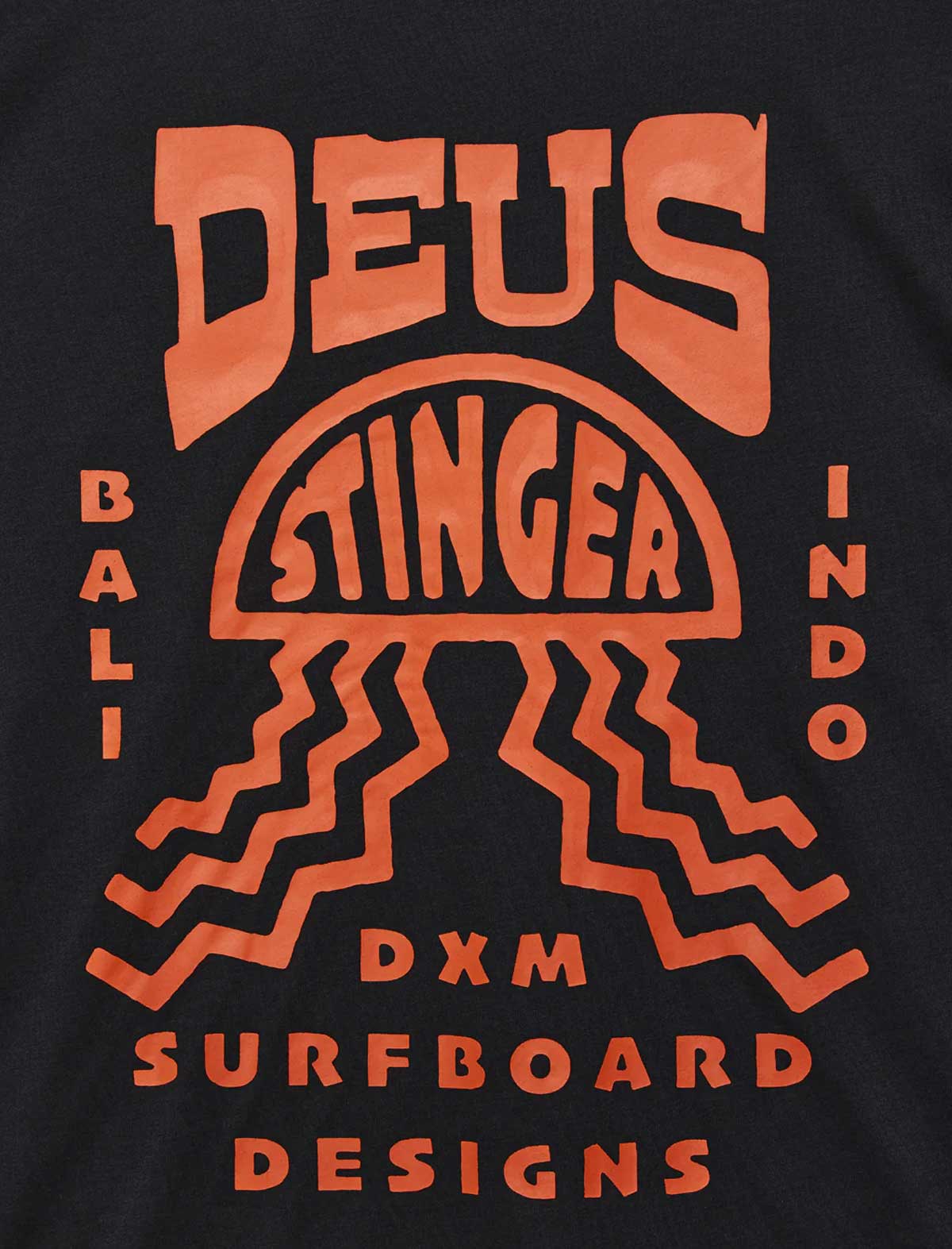 Black t-shirt with orange graphic and text on a black background