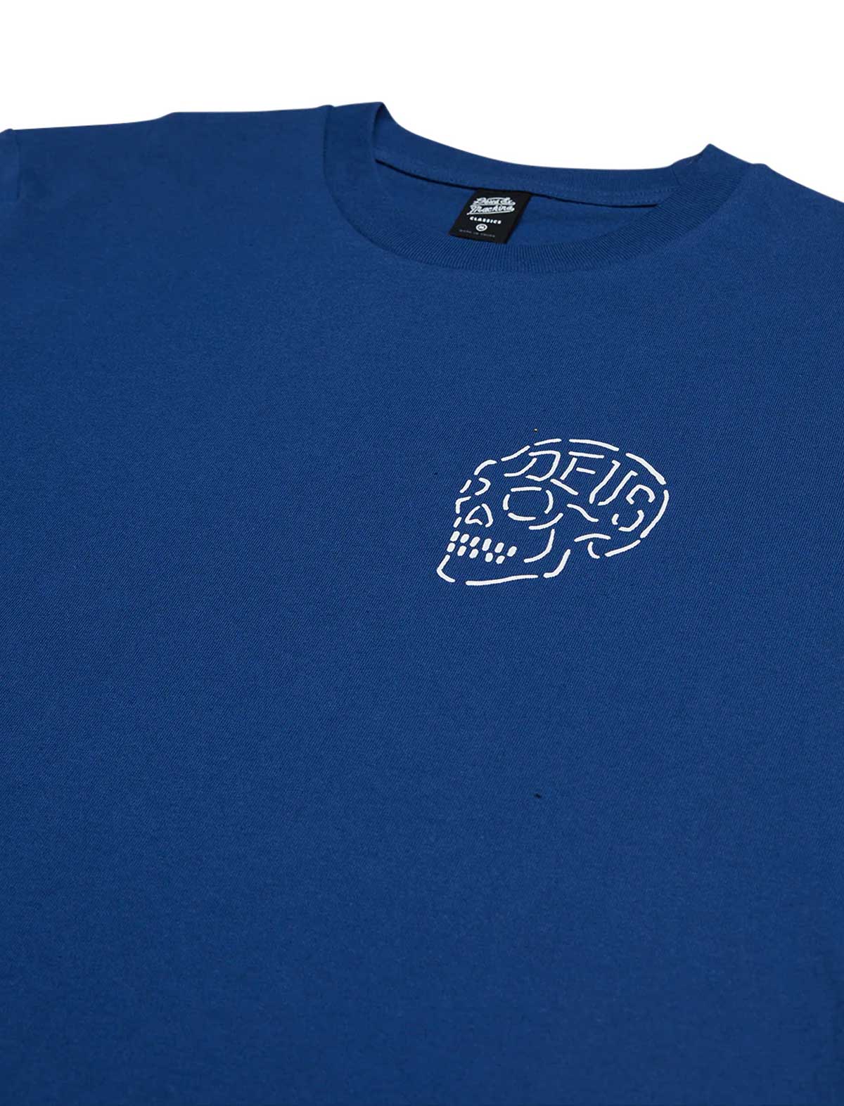 Deus Ex Machina Classics Venice Skull Tee Mechanic Blue Chest Print Detail