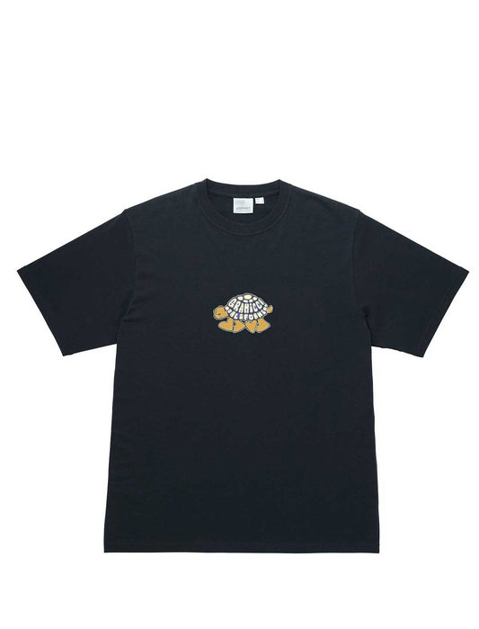 Gramicci Turtle Black t-shirt with a small graphic on a white background