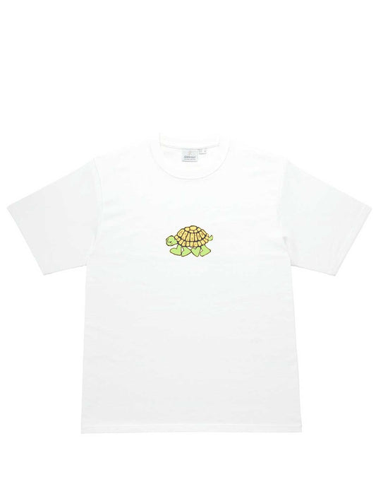Gramicci White Turtle  t-shirt with a small graphic on a white background