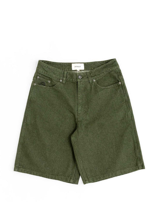 heresy alga shorts in green on a white background
