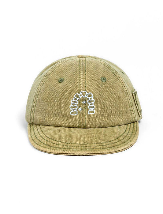 Heresy Khaki cap with a white logo on a white background