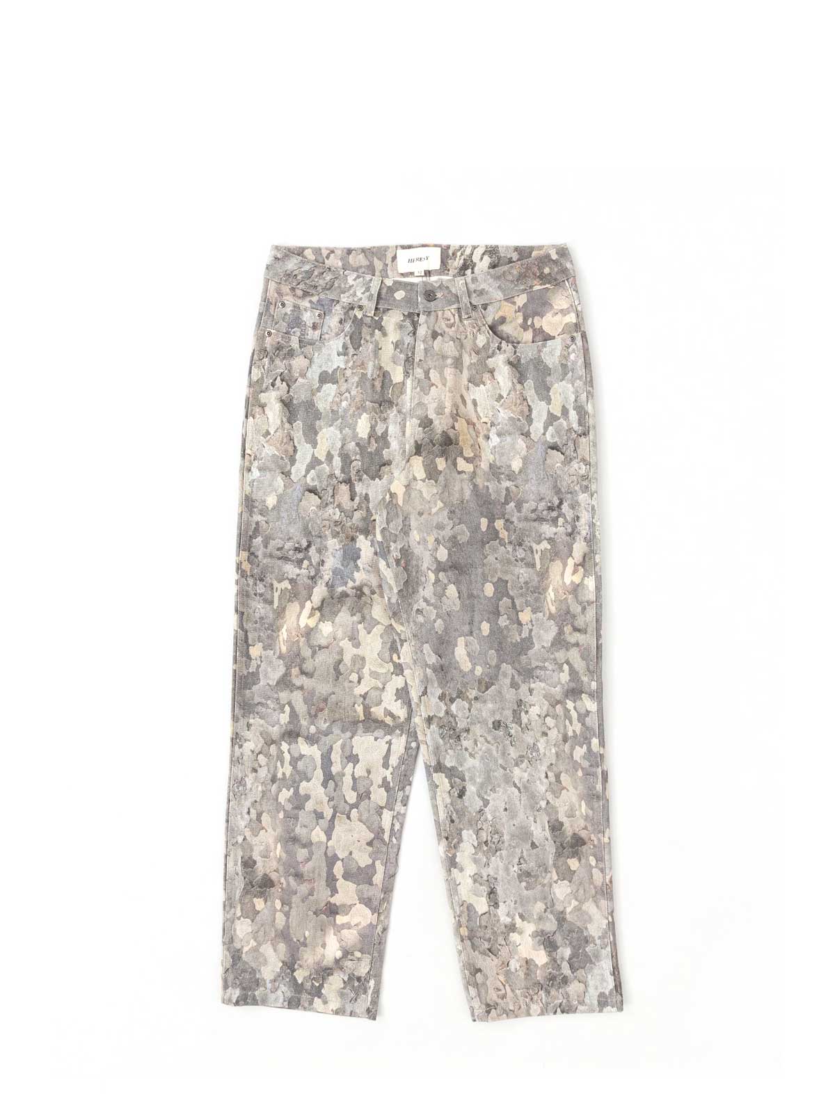 Heresy Bark Jeans Camouflage pants on a white background