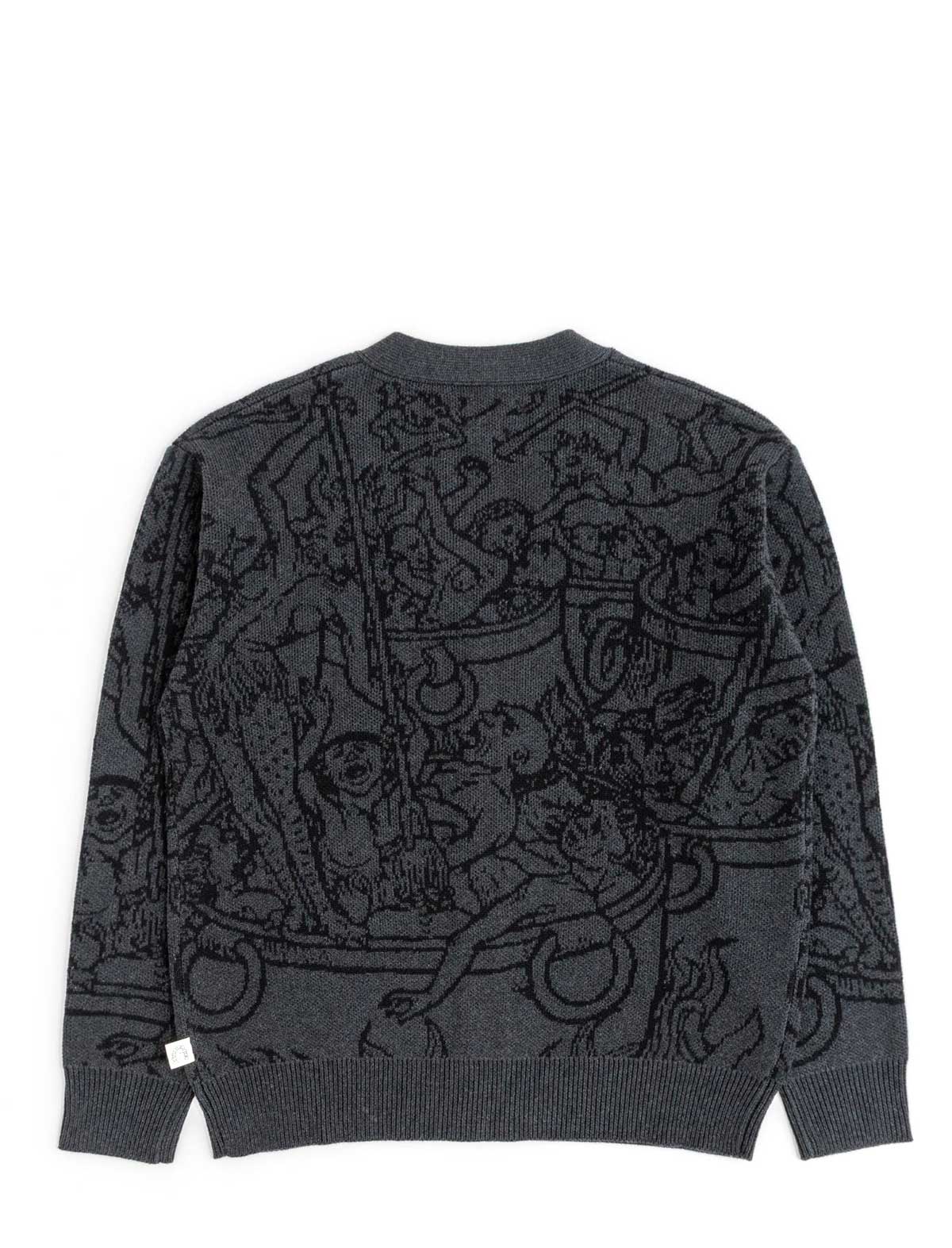 Heresy Dark gray Cardigan with intricate pattern on a white background