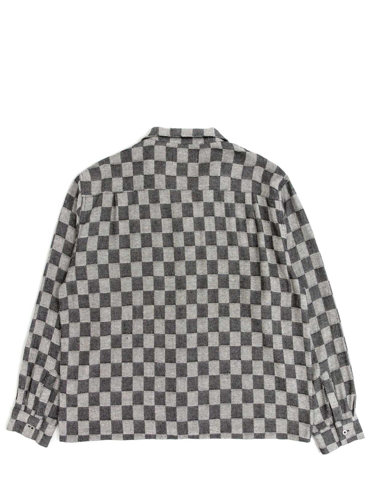 Checkered shirt with a gray and white pattern on a white background
