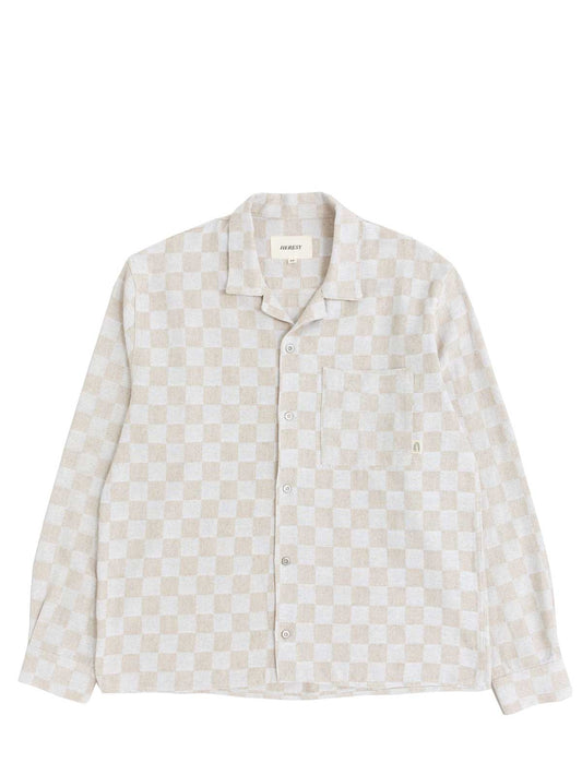 heresy checkered beige shirt on a white background