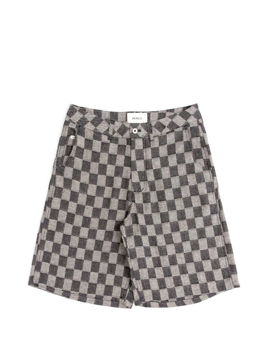 Heresy Trellis Checkered Shorts on white background