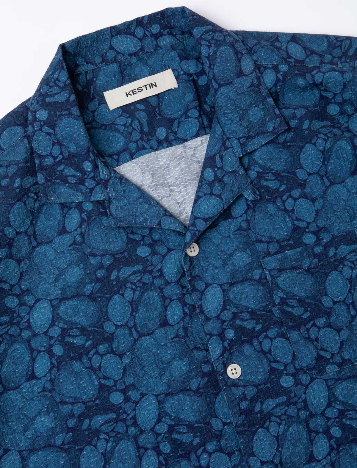 Kestin Crammond Shirt Blue Marble Print Collar Detail