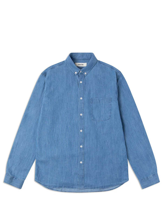 Kestin Raeburn Button Down Shirt Light Washed Denim Front