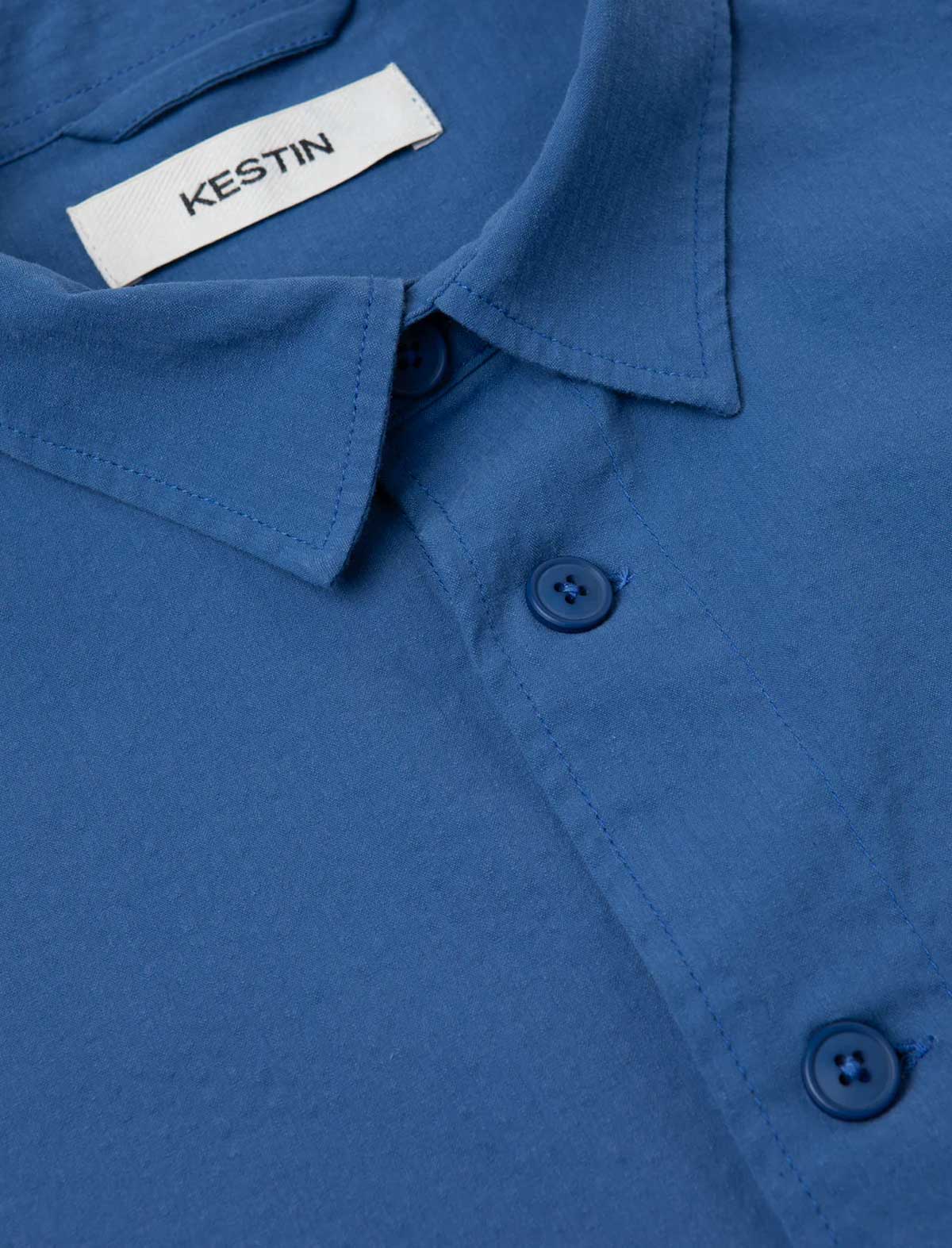 Kestin Rosyth Overshirt Cobalt Seersucker Detail Collar
