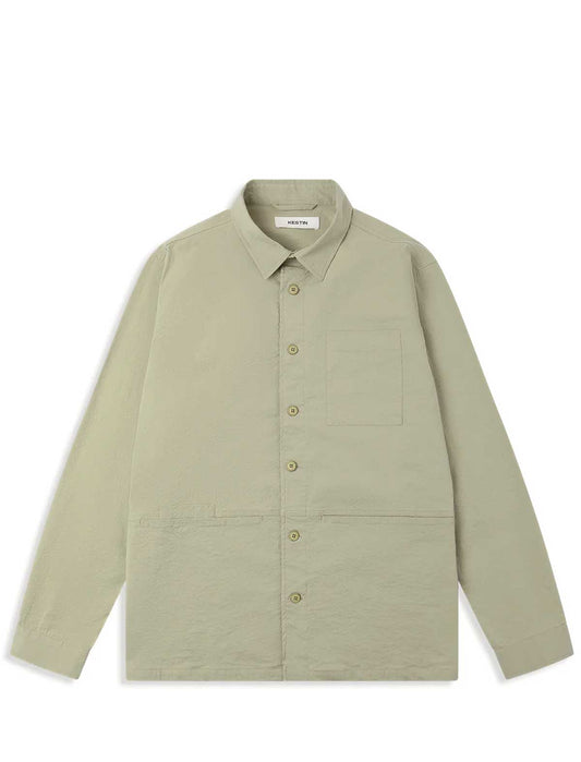 Kestin Rosyth Overshirt Light Olive Seersucker Front