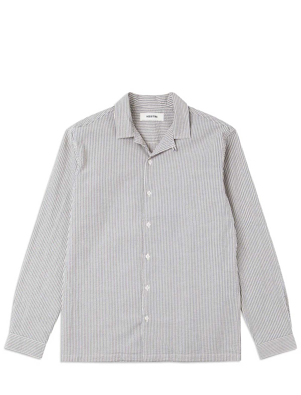 Kestin Tain Shirt Ecru/Blue Seersucker Front