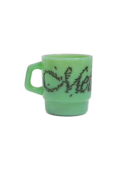 Metalwood Flies Milk Glass Mug Jade Front