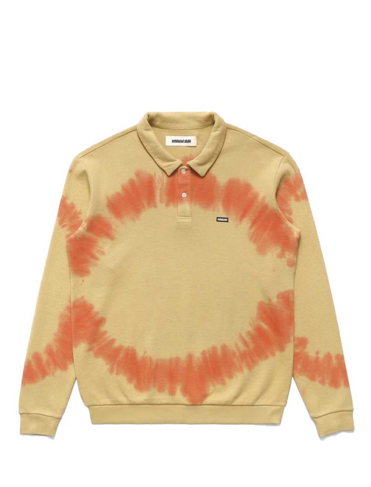 metalwood Beige sweater with red tie-dye pattern on a white background