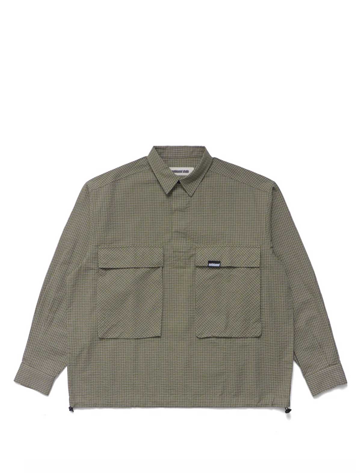 Metalwood Green checkered shirt with two front pockets on a white background