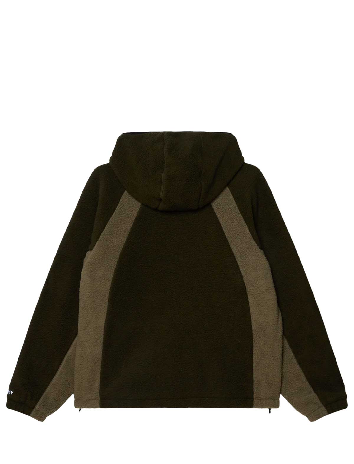 Back view of a black and brown jacket on a white background