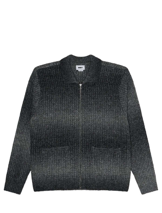 Obey Anton Gradient Cardigan in Charcoal Multi – front, flat lay