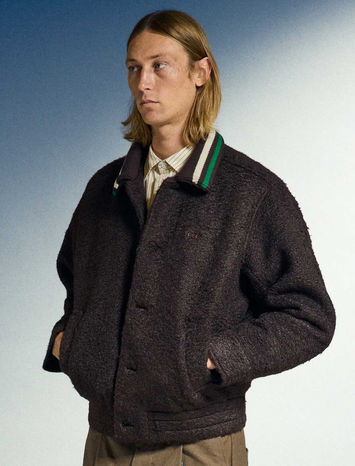 Obey Arden Blouson Jacket Java Brown worn by man