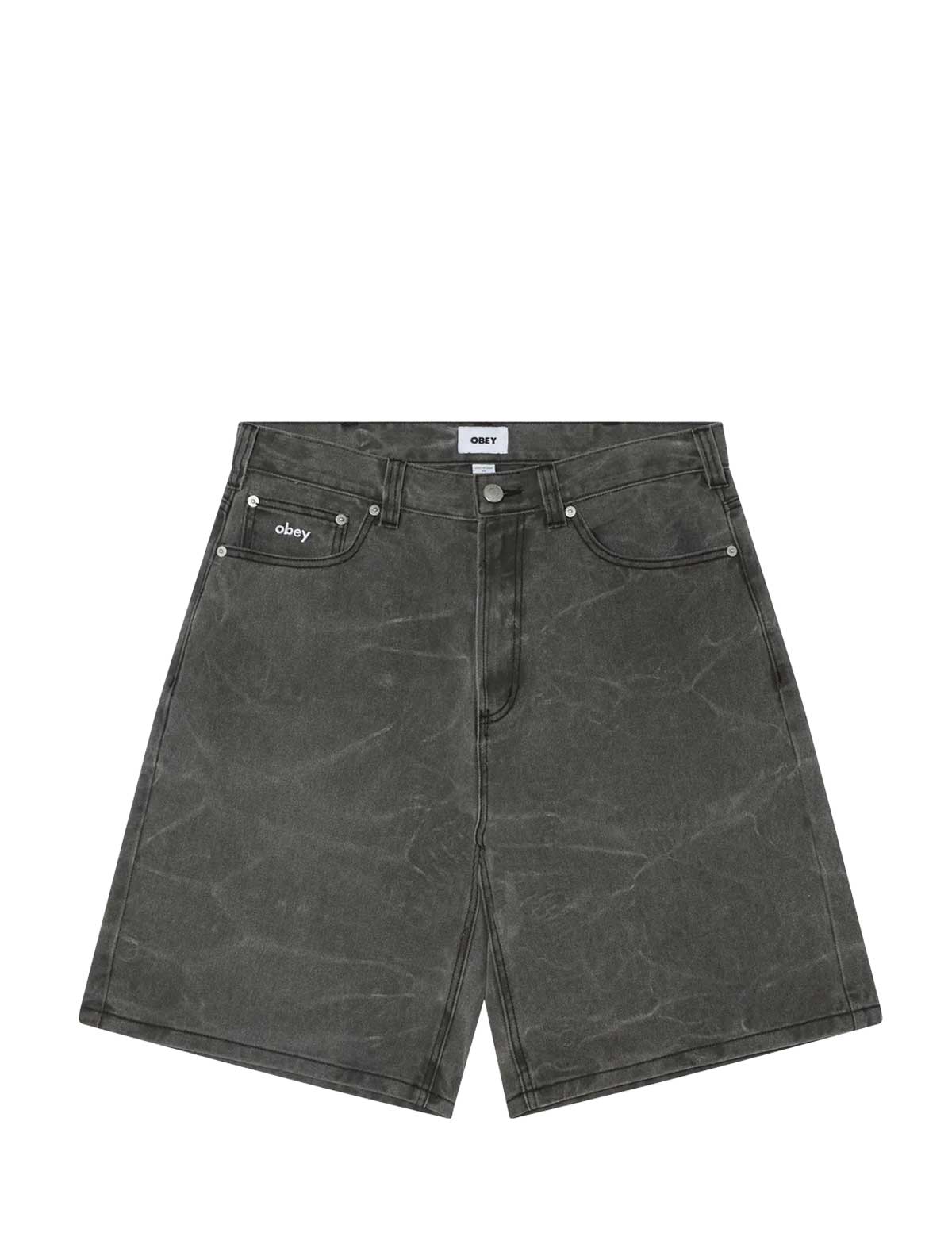 Obey Big Wig Baggy Denim Shorts Black Wrinkle Wash