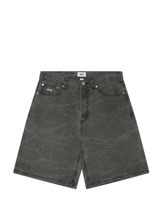 Obey Big Wig Baggy Denim Shorts Black Wrinkle Wash