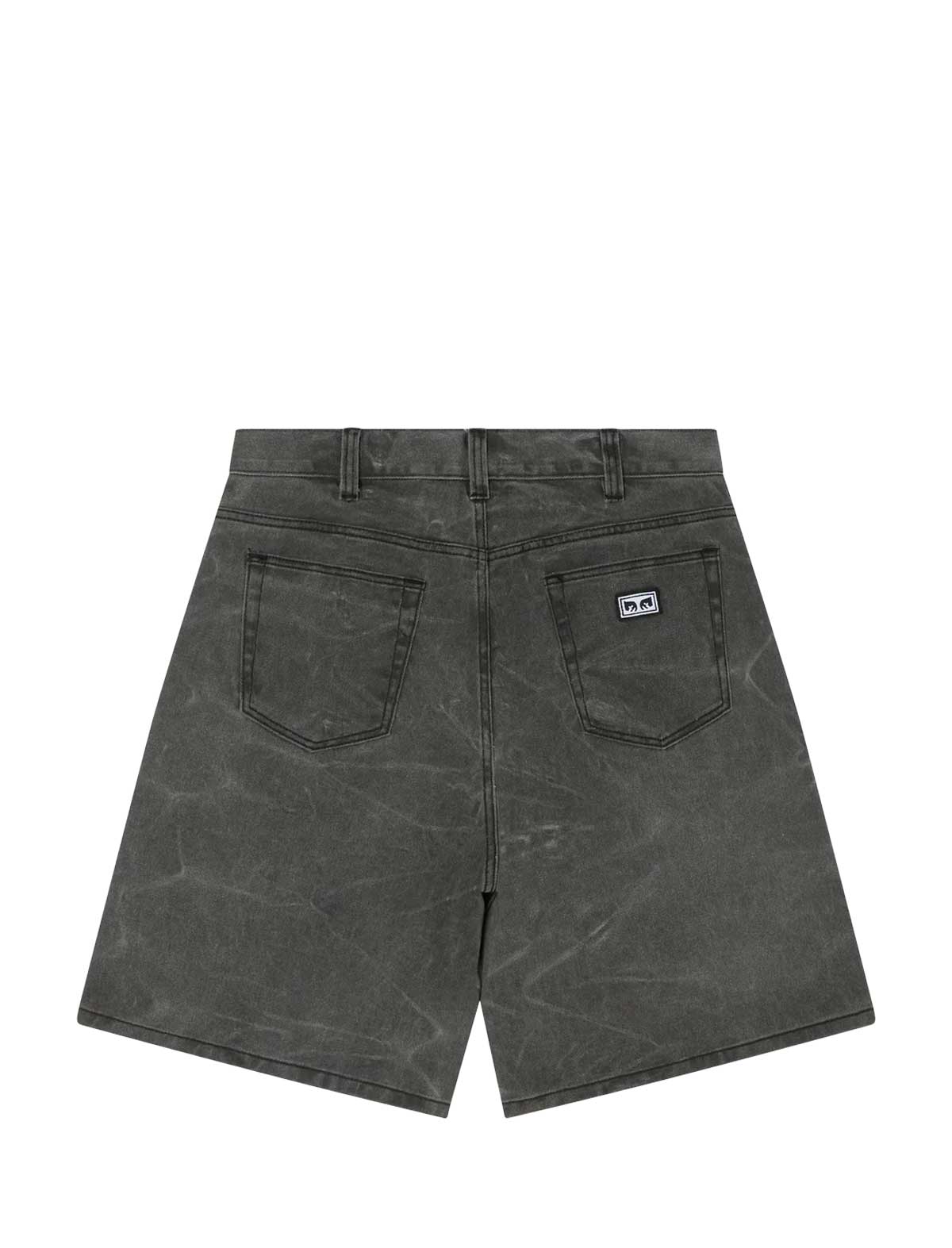 Obey Big Wig Baggy Denim Shorts Black Wrinkle Wash