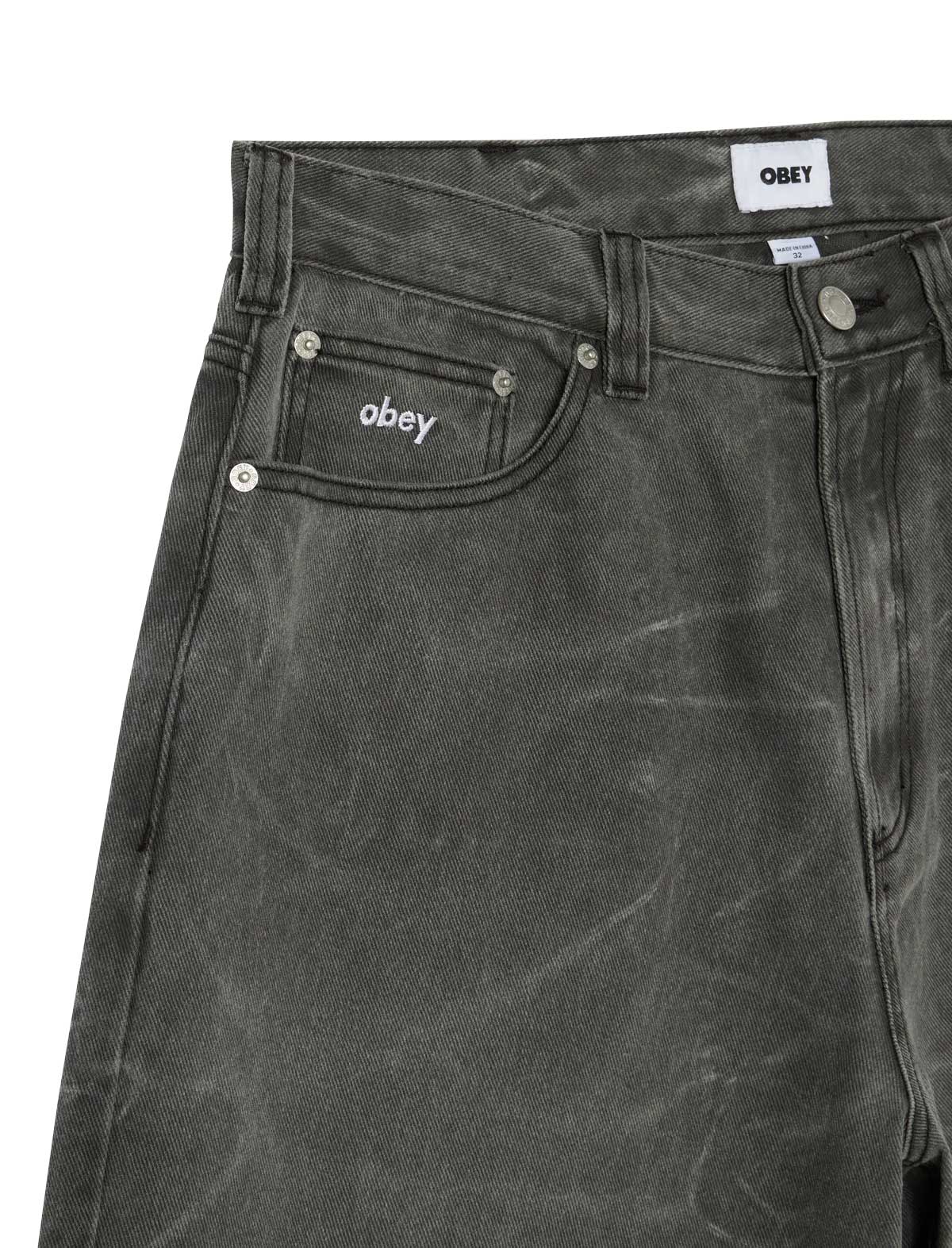 Obey Big Wig Baggy Denim Shorts Black Wrinkle Wash