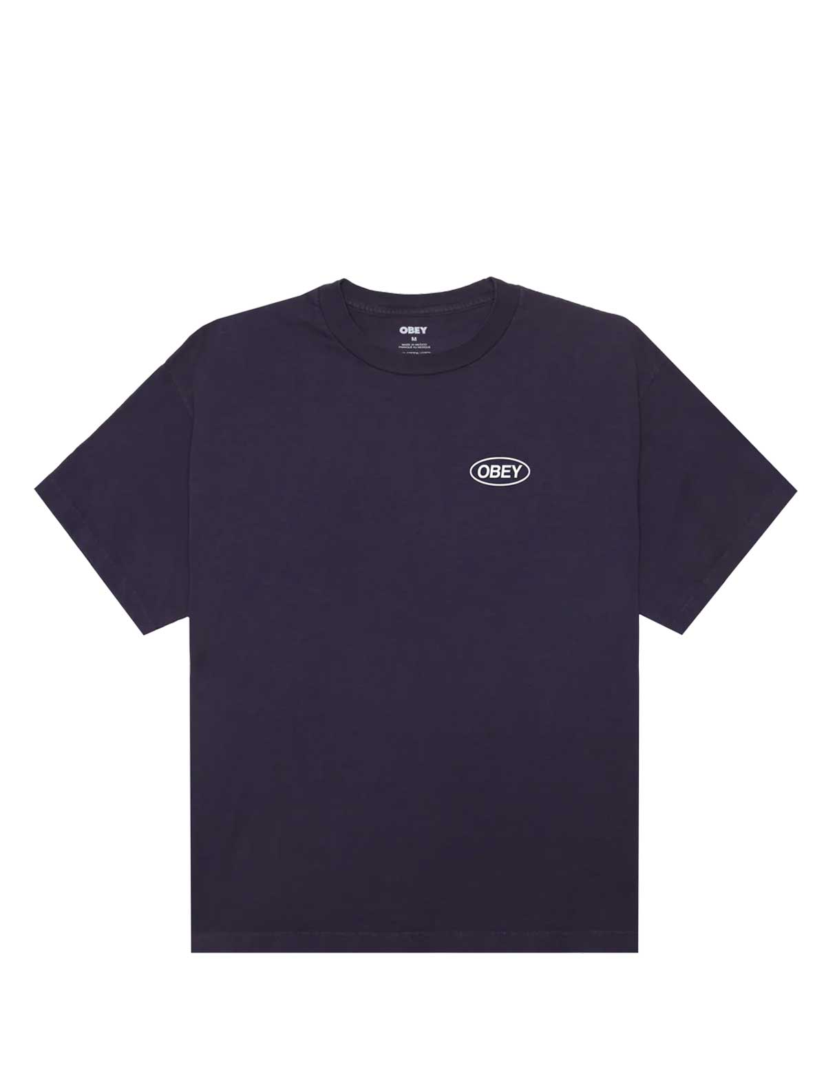 Purple t-shirt with 'Obey' logo on a white background