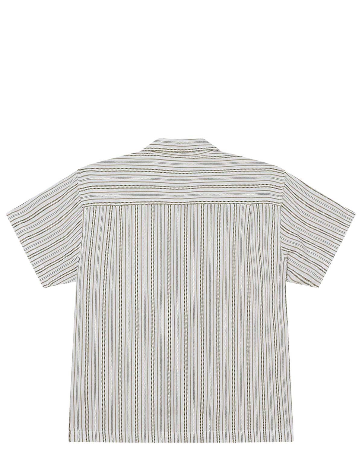 Back view of a striped shirt on a white background