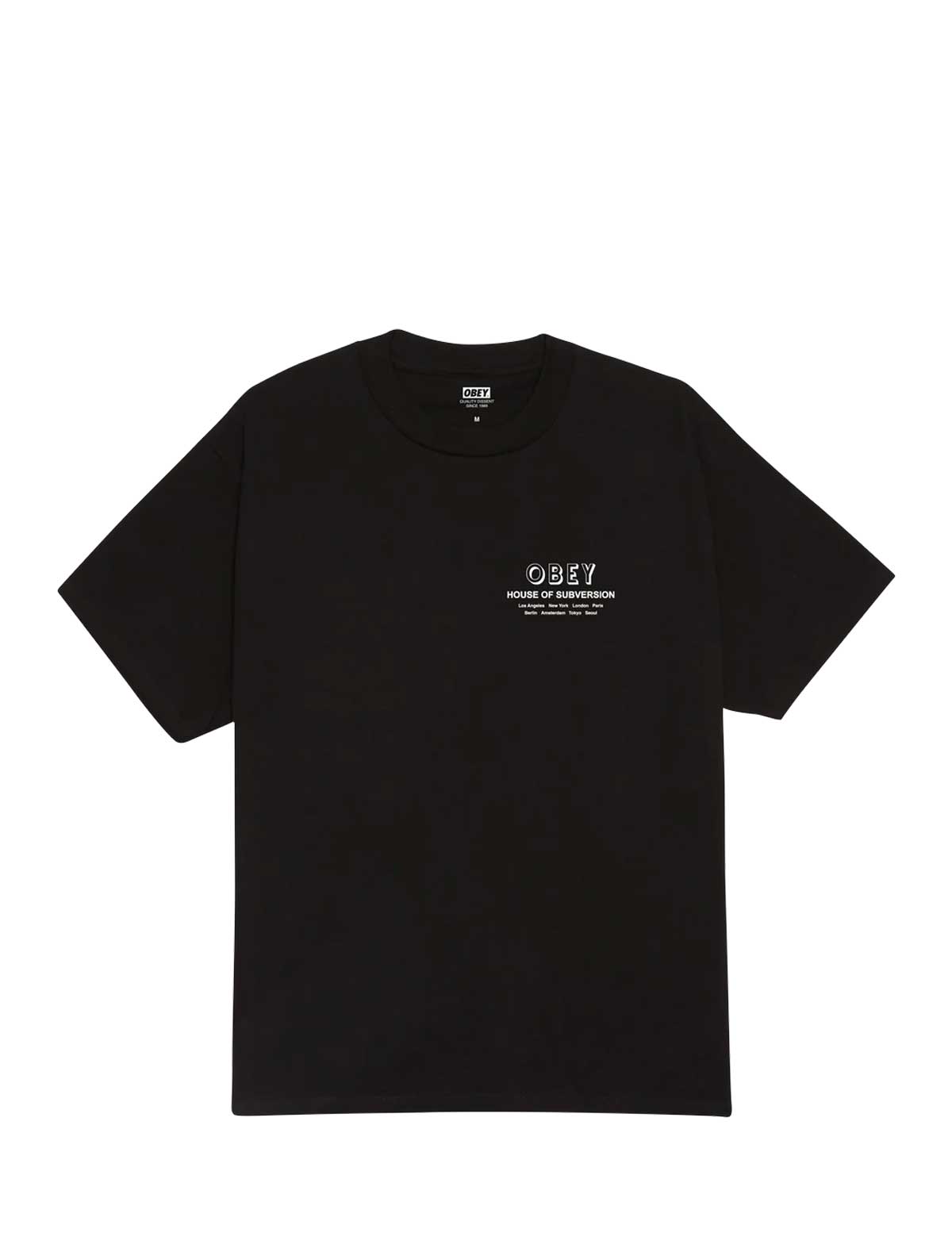 Obey Black t-shirt with 'Obey' logo on a white background