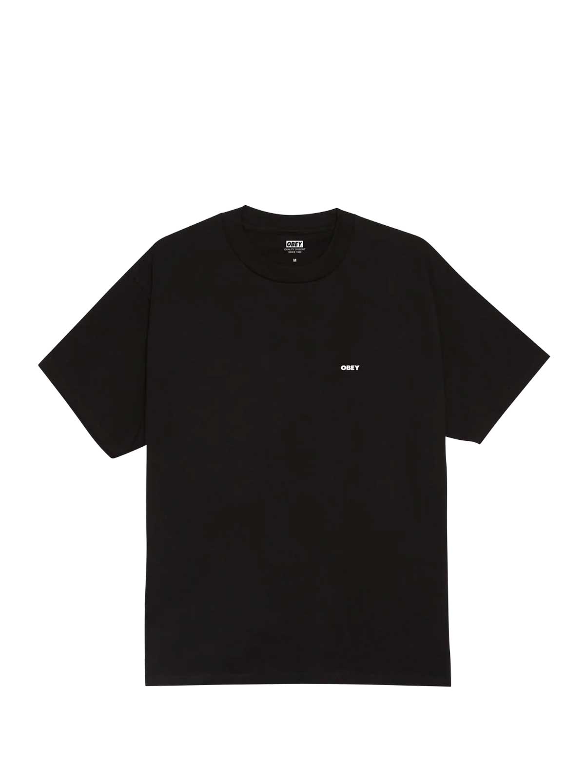 obey lisbon icon Black t-shirt with a small white logo on a white background